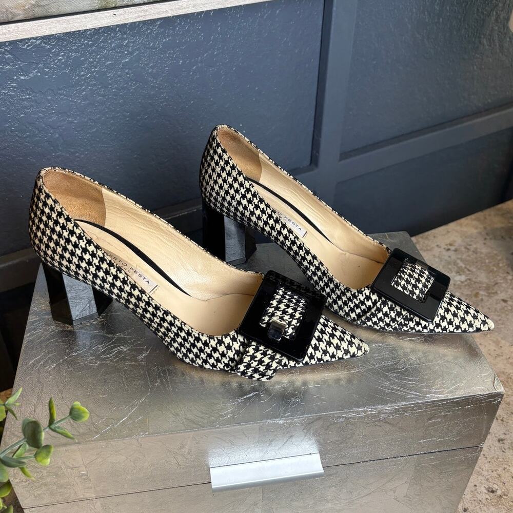 Roberto Festa Vintage Suede Houndstooth Octagon Heel Point Toe Buckle 36 1/2 (6)